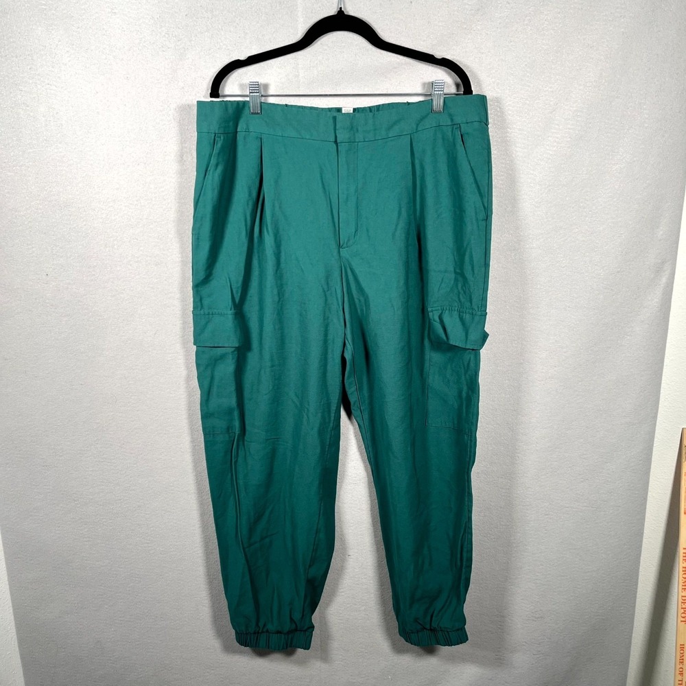 A New Day Cargo Jogger Pants‎ Womens 16 Green Rayon Stretch Tapered Leg Hiking